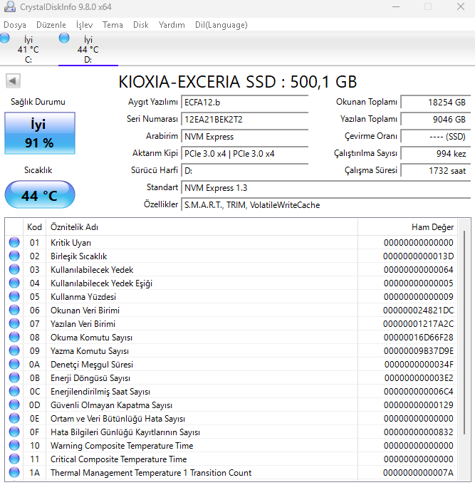 EXCERIA 500GB PCIe Gen3 M.2 SSD (1700 / 1600MB/s)