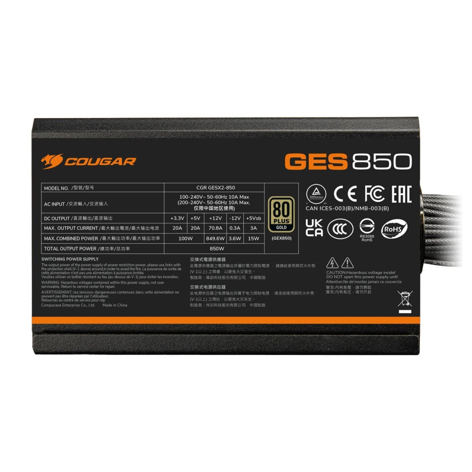 GES850 850W 80+ Gold ATX3.1 PSU (Kutusuz)