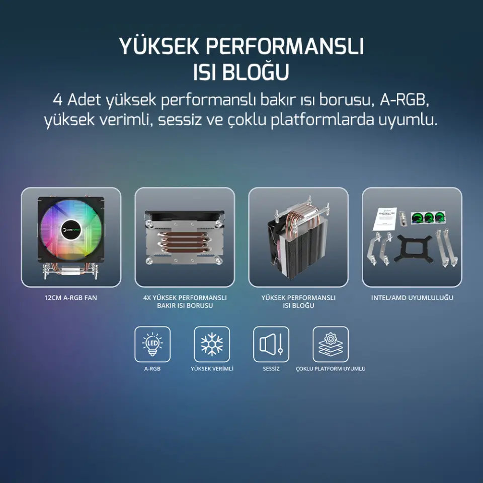 Glace TC4 ARGB 1x120mm Kule Tipi İşlemci Hava Soğutucu